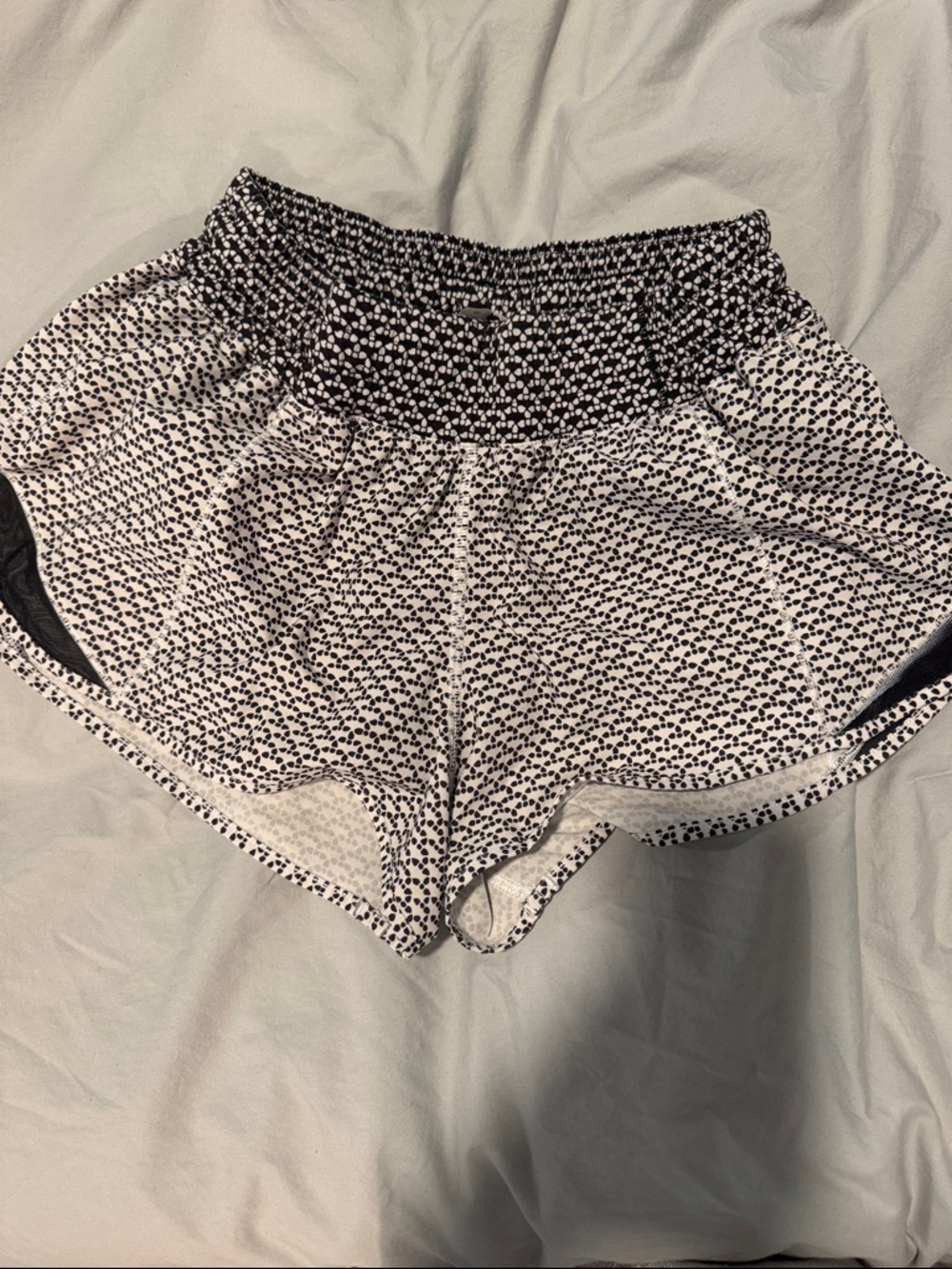 Lululemon Women's Black and White Patterned Athletic Shorts